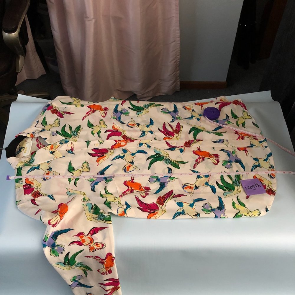 Maeve Anthropologie Potala Silk Bird Blouse Button Down Shirt 8 - Picture 7 of 8